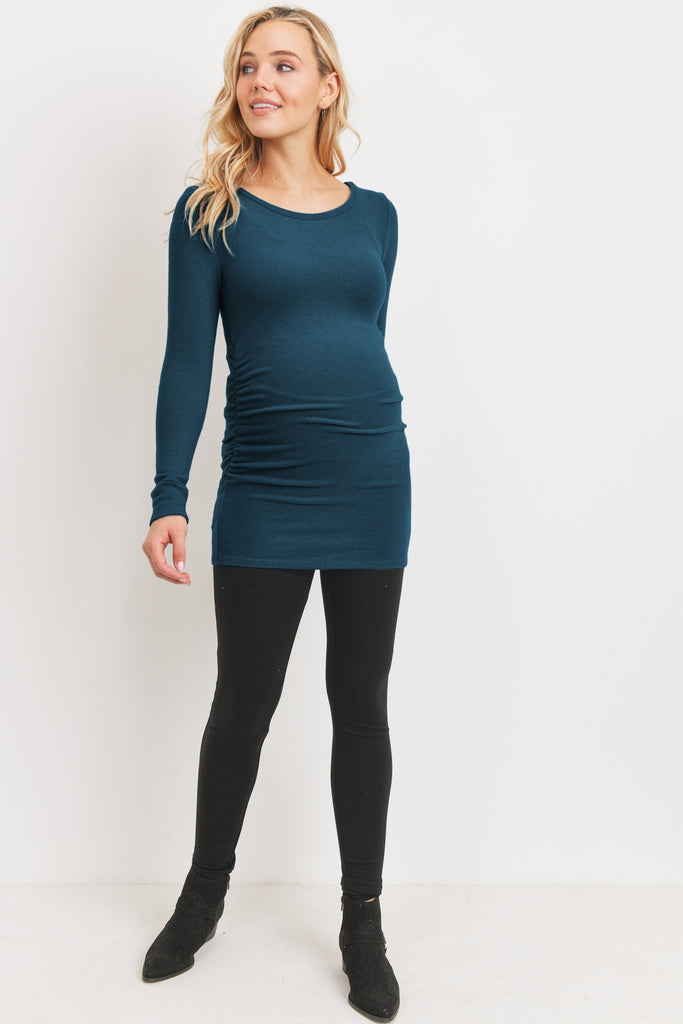 Dark Teal Cashmere-Like Hacci Maternity Long Sleeve Tunic