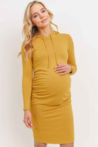 Mustard Super French Terry Maternity Hoodie Dress