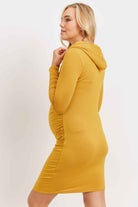 Mustard Super French Terry Maternity Hoodie Dress