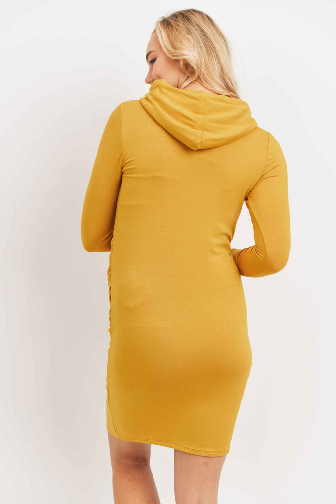 Mustard Super French Terry Maternity Hoodie Dress