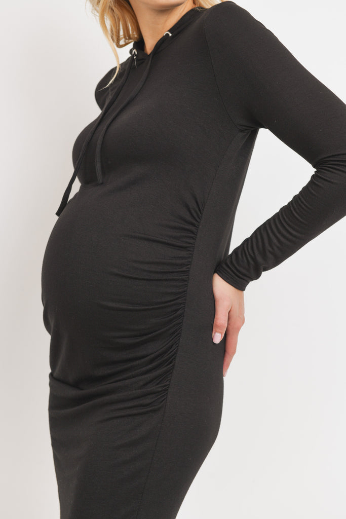Black Super French Terry Maternity Hoodie Dress
