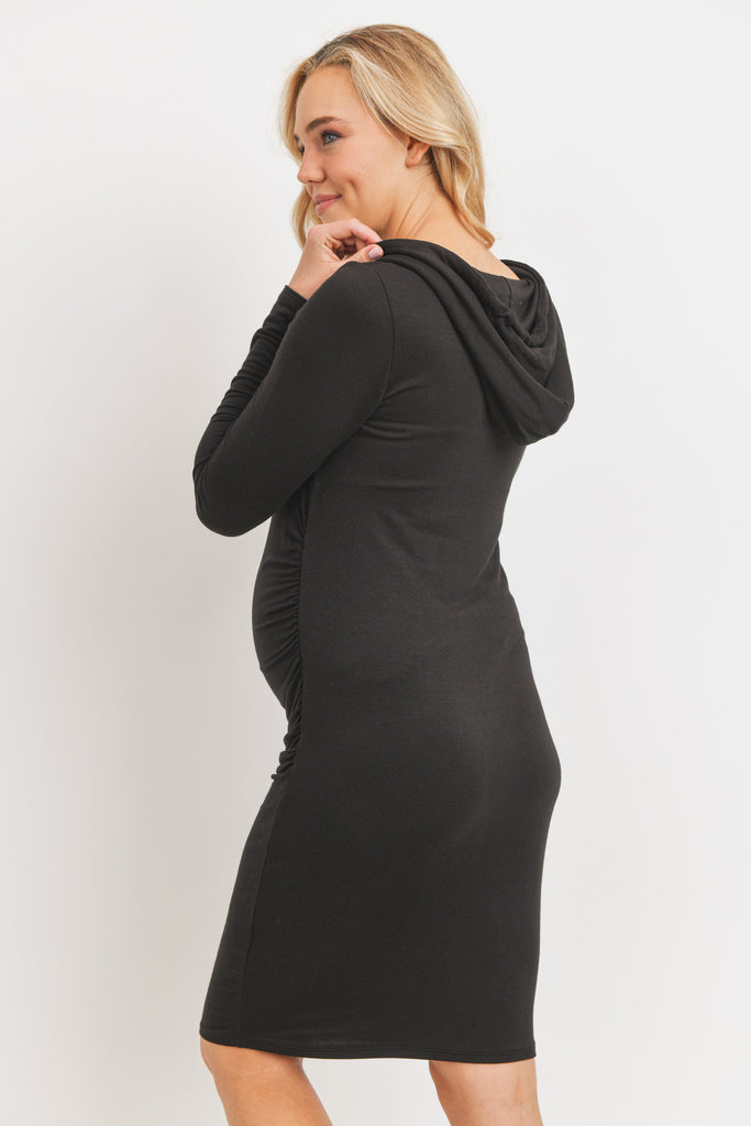 Black Super French Terry Maternity Hoodie Dress