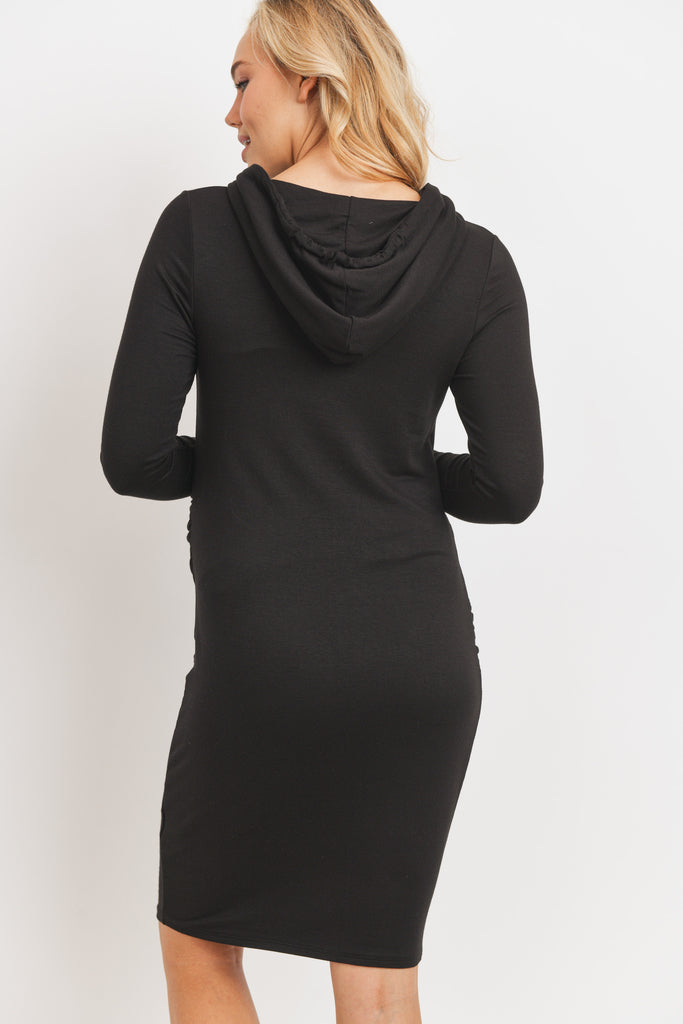 Black Super French Terry Maternity Hoodie Dress