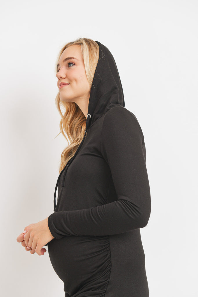Black Super French Terry Maternity Hoodie Dress