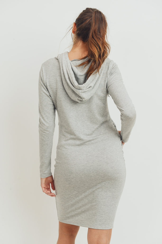Heather Grey Super French Terry Maternity Hoodie Dress