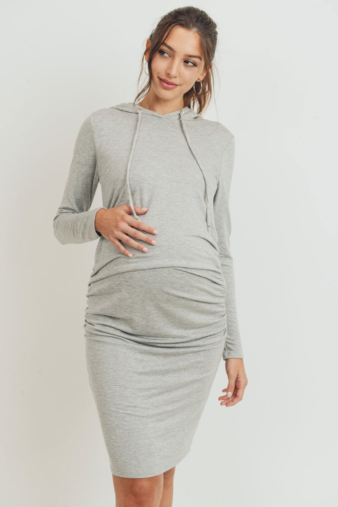 Heather Grey Super French Terry Maternity Hoodie Dress