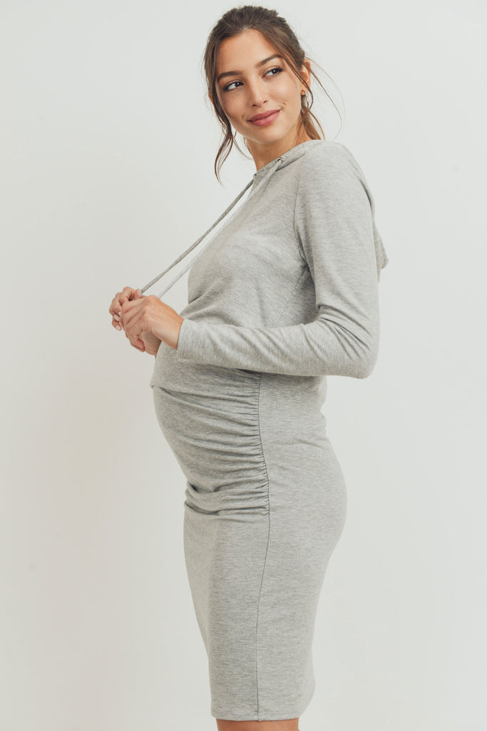 Heather Grey Super French Terry Maternity Hoodie Dress
