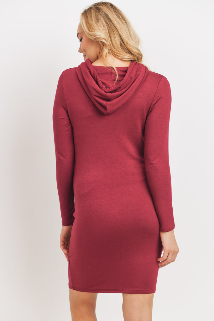 Burgundy Super French Terry Maternity Hoodie Dress