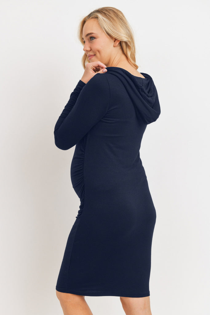 Navy Super French Terry Maternity Hoodie Dress