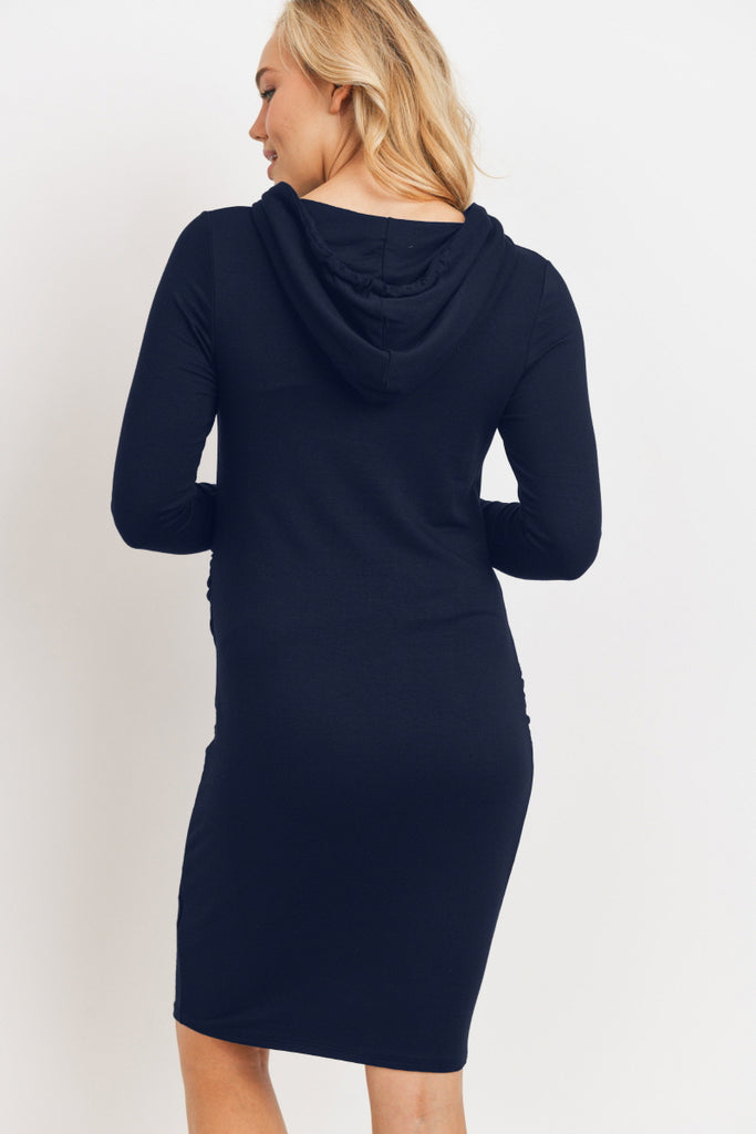 Navy Super French Terry Maternity Hoodie Dress