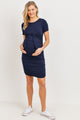 Navy Rayon Modal Short Sleeve Front Tie Maternity Dress