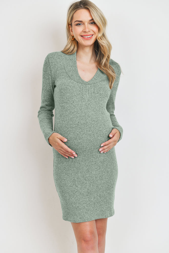 Mint Long sleeve Maternity Sweater Knit Ribbed Dress