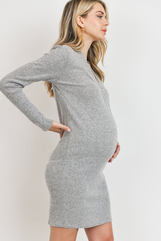 Heather Grey Long sleeve Maternity Sweater Knit Ribbed Dress