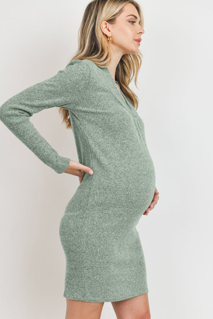 Mint Long sleeve Maternity Sweater Knit Ribbed Dress