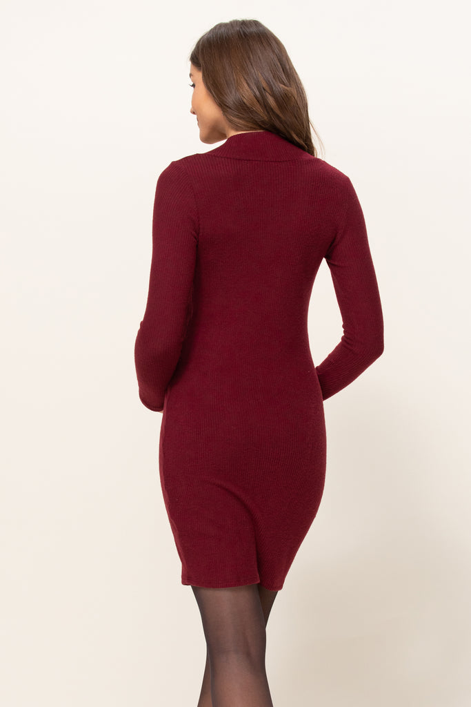 Burgundy Long sleeve Maternity Sweater Knit Ribbed Dress