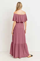 Mauve Tie Waist Off Shoulder Maternity Maxi Dress
