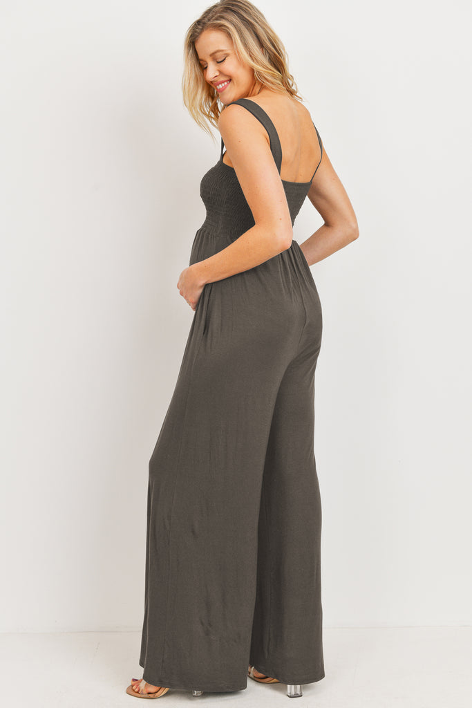Cocoa Square Neck Smocked Maternity Flared Jumpsuit