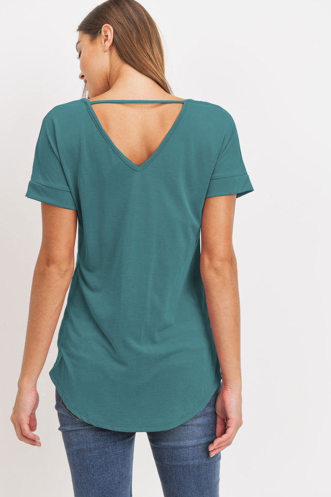 Teal Drop Shoulder V-Neck Shirts