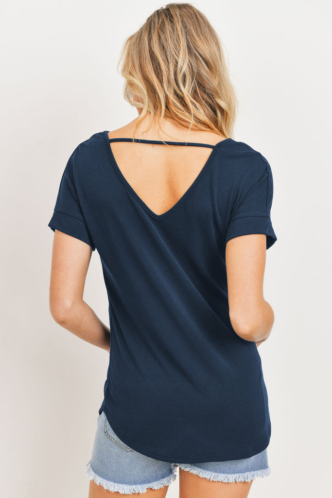 Navy Drop Shoulder V-Neck Shirts