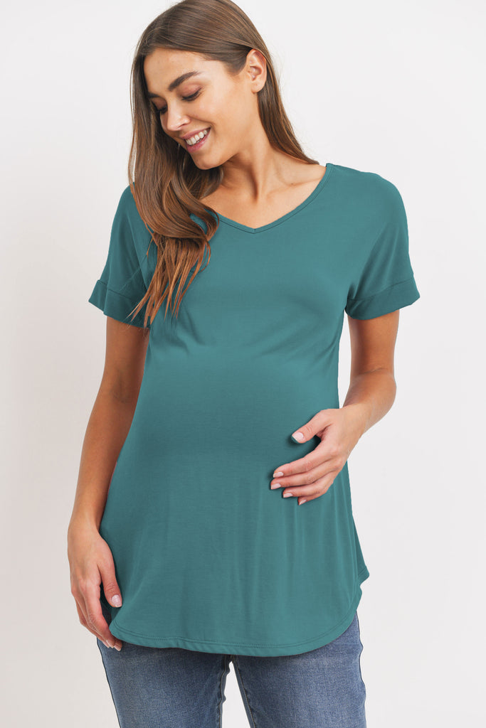 Teal Drop Shoulder V-Neck Shirts