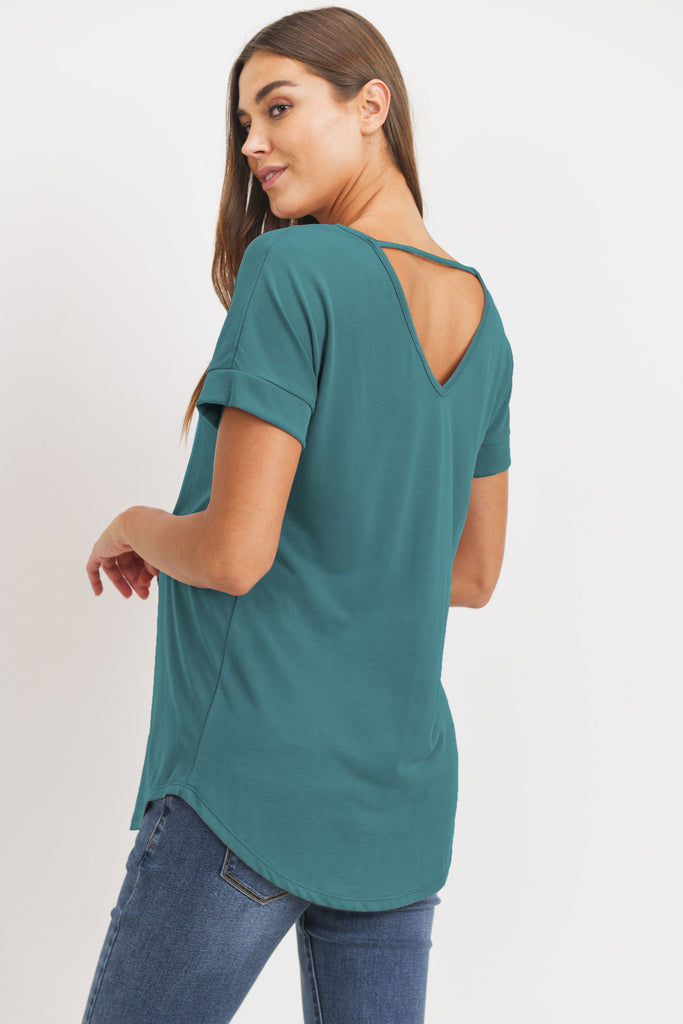 Teal Drop Shoulder V-Neck Shirts