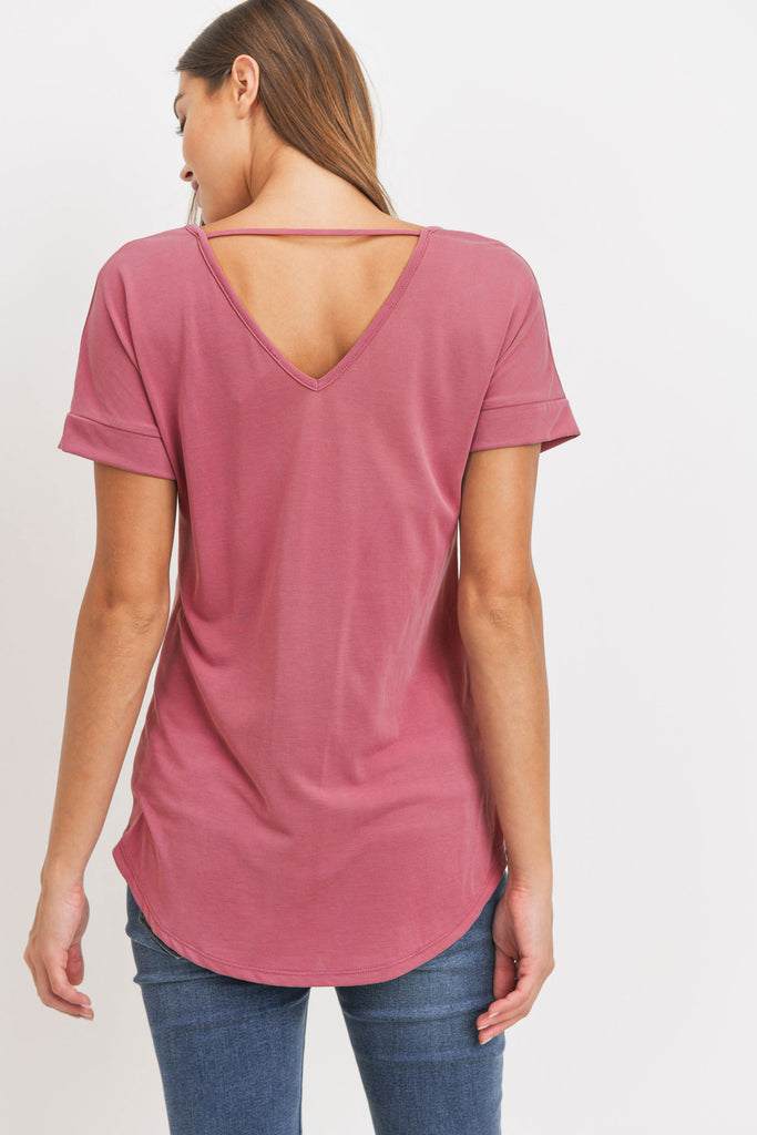 Dark Rose Drop Shoulder V-Neck Shirts