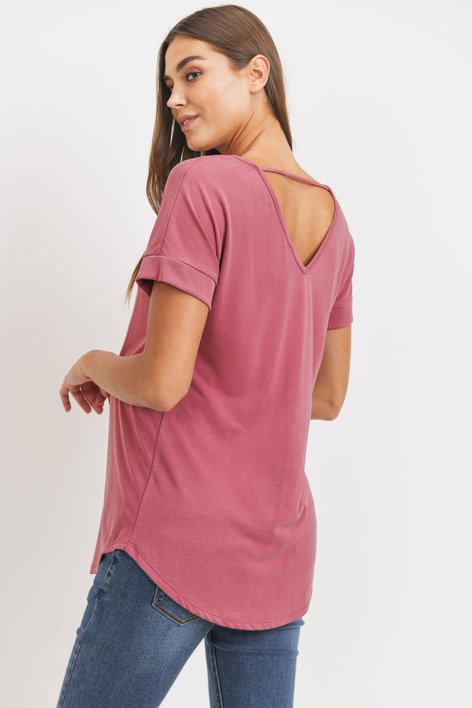 Dark Rose Drop Shoulder V-Neck Shirts