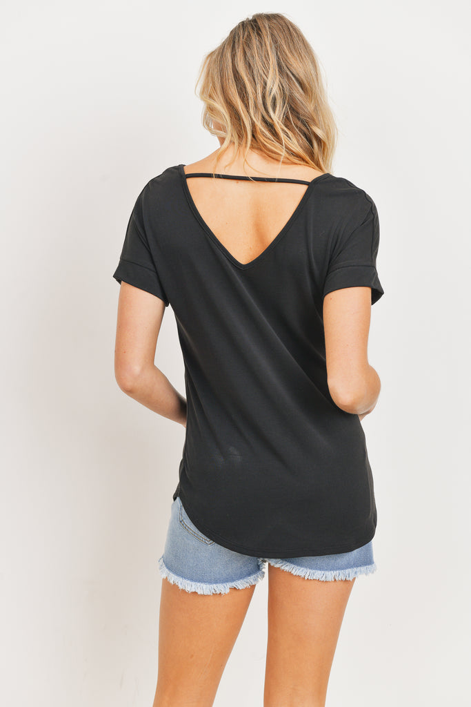 Black Drop Shoulder V-Neck Shirts