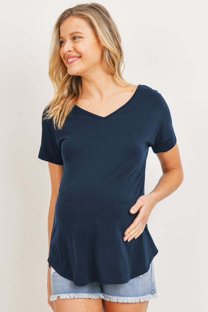 Navy Drop Shoulder V-Neck Shirts