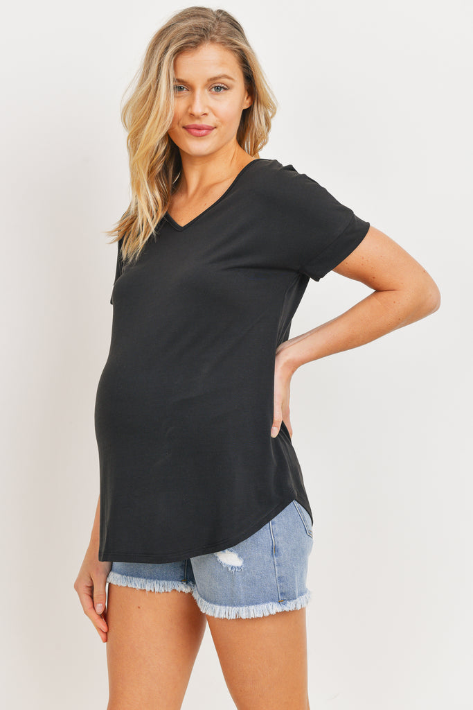 Black Drop Shoulder V-Neck Shirts