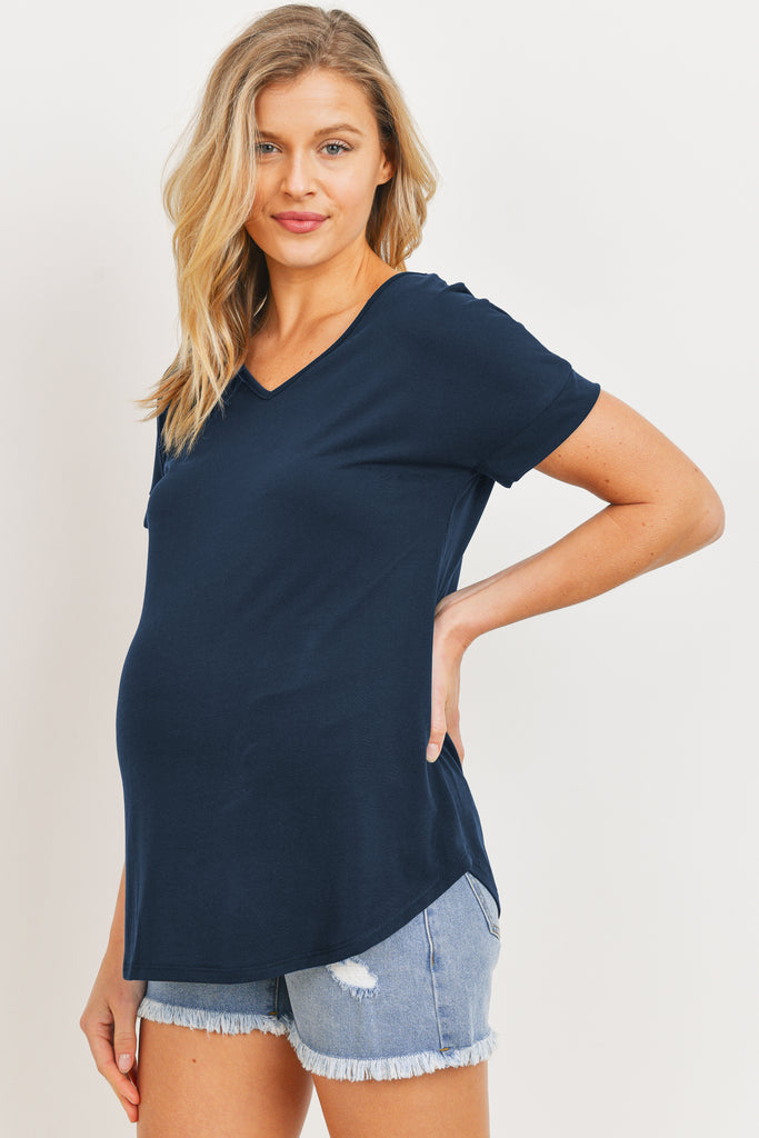 Navy Drop Shoulder V-Neck Shirts