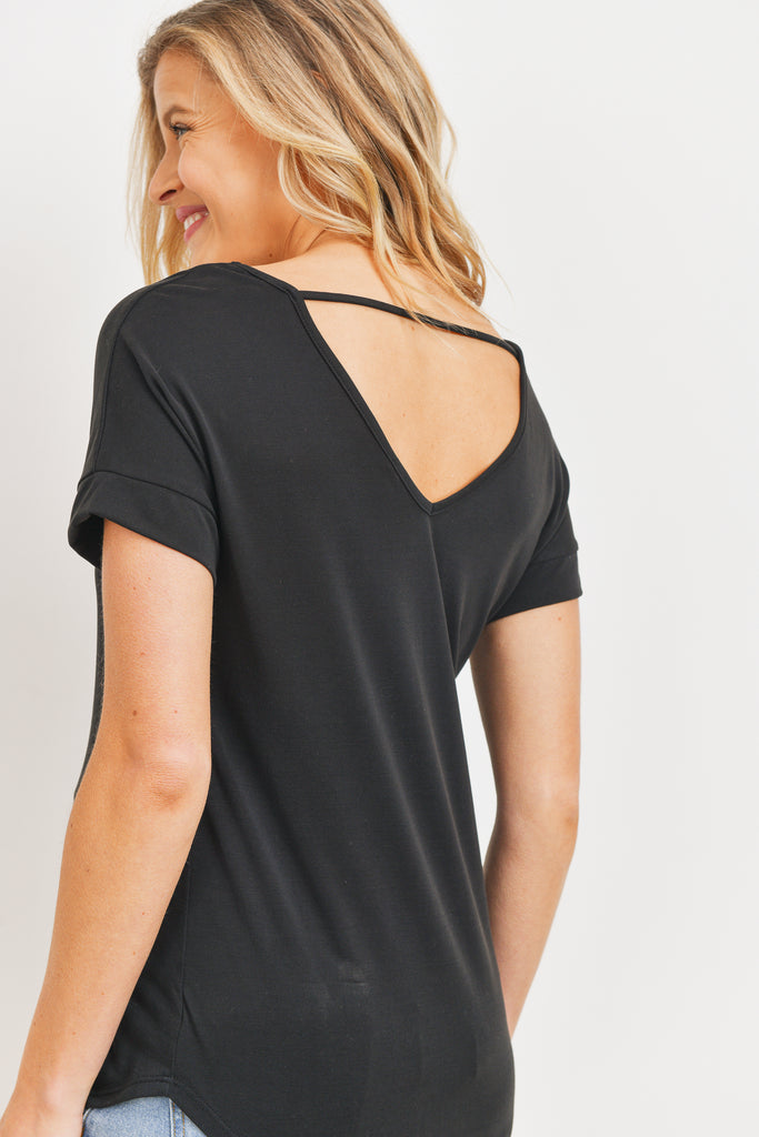 Black Drop Shoulder V-Neck Shirts