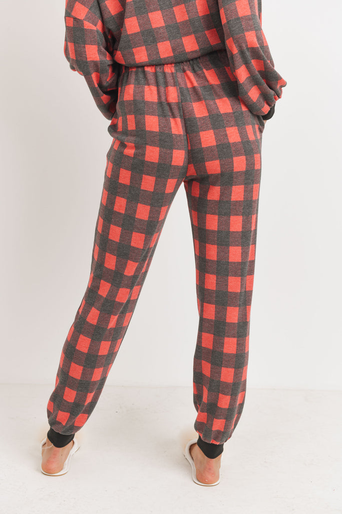 Black/Red Plaid Long Sleeve and Sweatpants Set