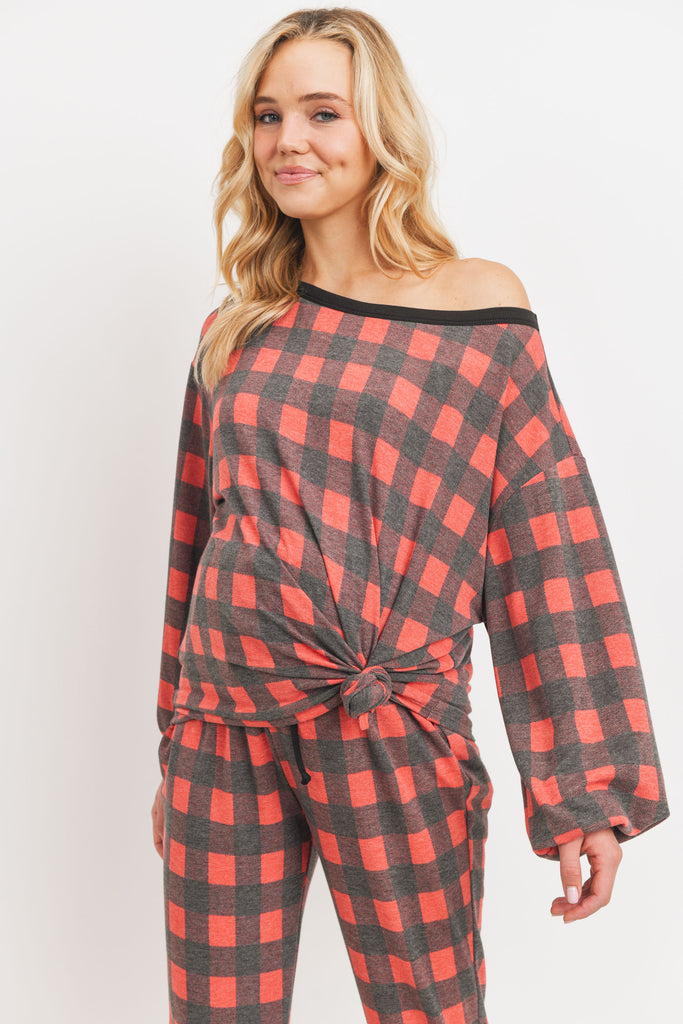 Black/Red Plaid Long Sleeve and Sweatpants Set