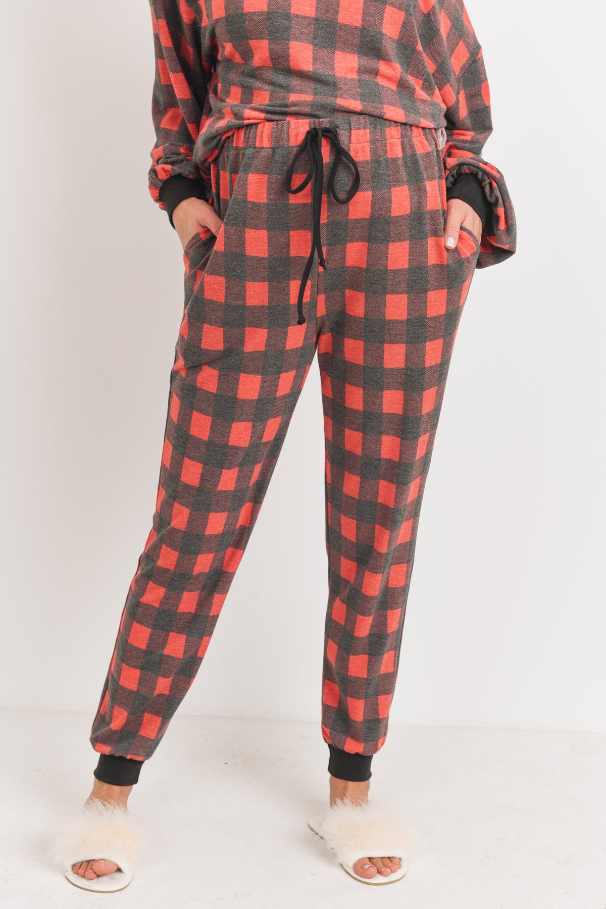 Black/Red Plaid Long Sleeve and Sweatpants Set