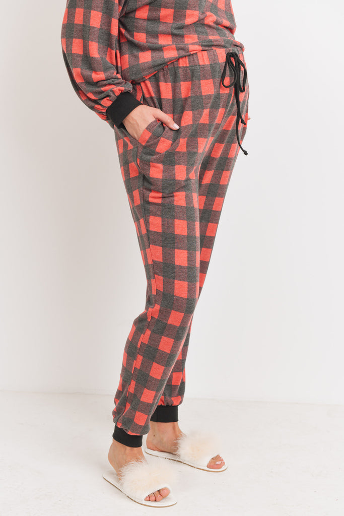 Black/Red Plaid Long Sleeve and Sweatpants Set