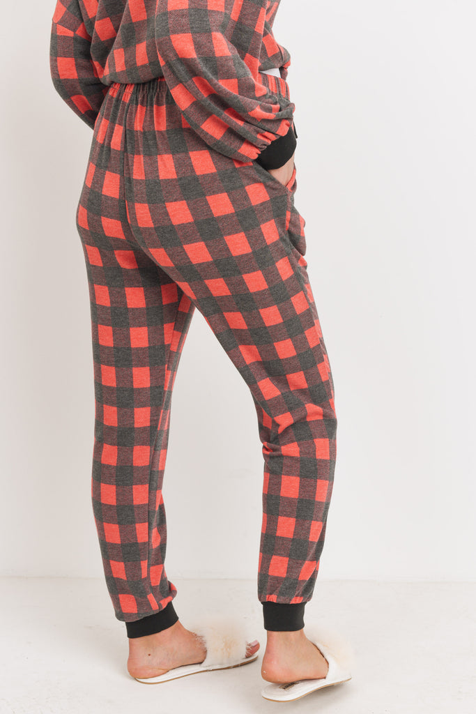 Black/Red Plaid Long Sleeve and Sweatpants Set