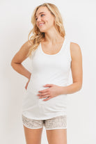 White Solid Ribbed Maternity Tank Top