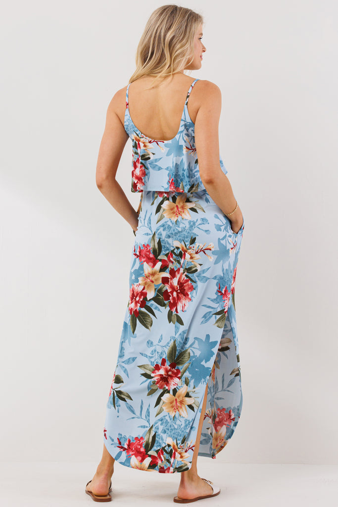 Blue Floral Overlay Top Maternity Nursing Dress