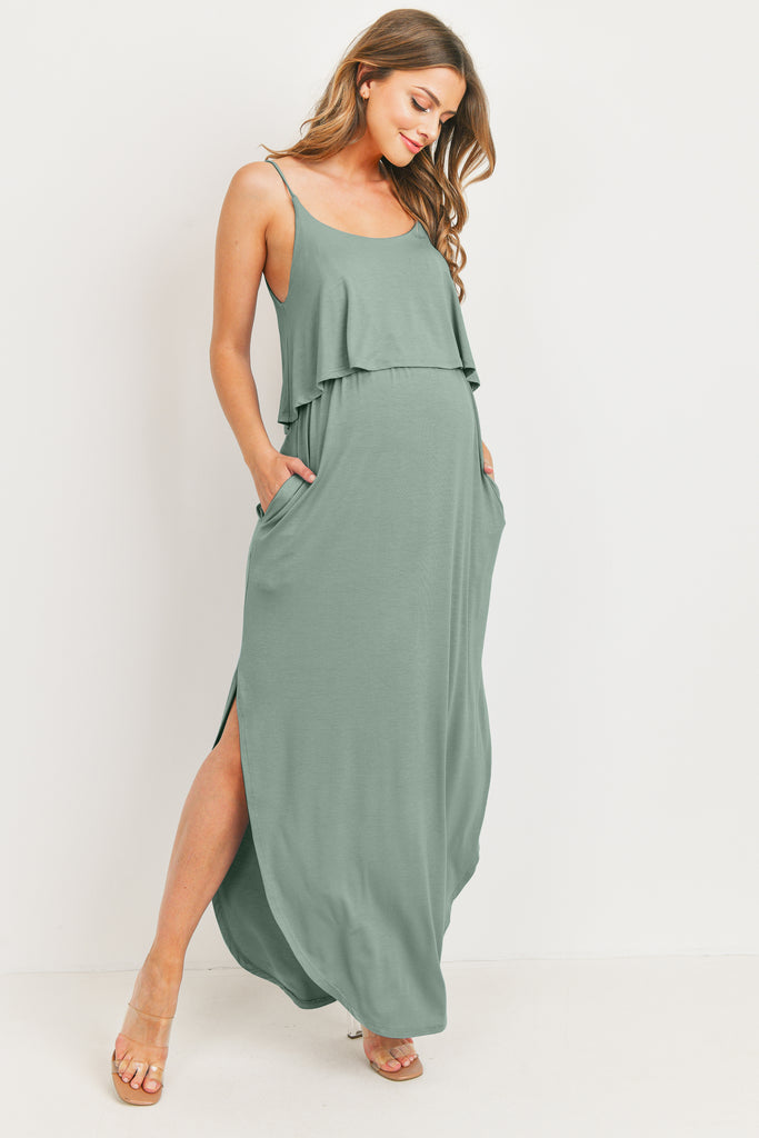 Sage Overlay Top Maternity/Nursing Dress