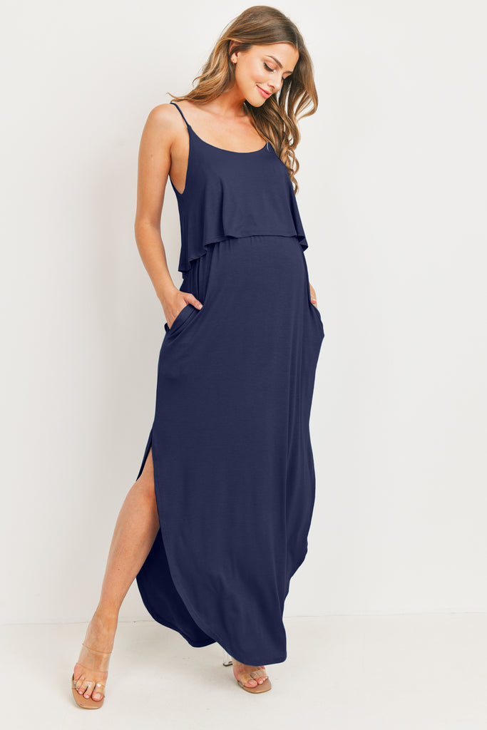 Navy Overlay Top Maternity/Nursing Dress