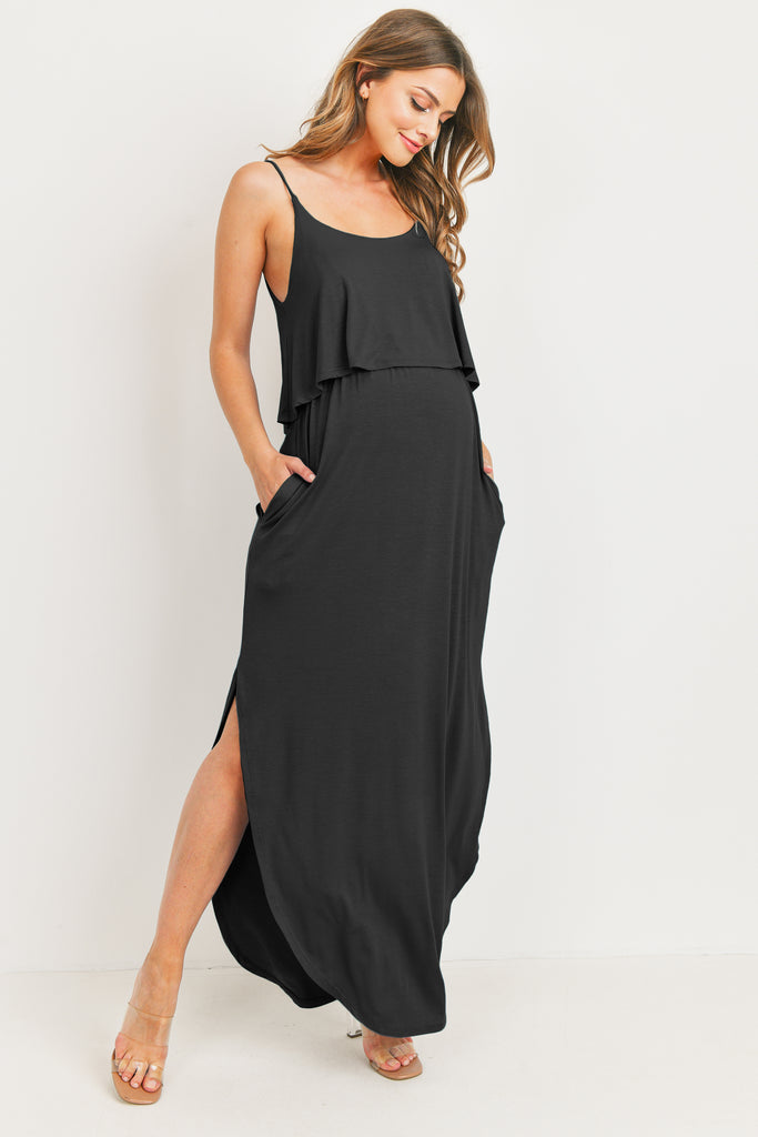Black Overlay Top Maternity/Nursing Dress