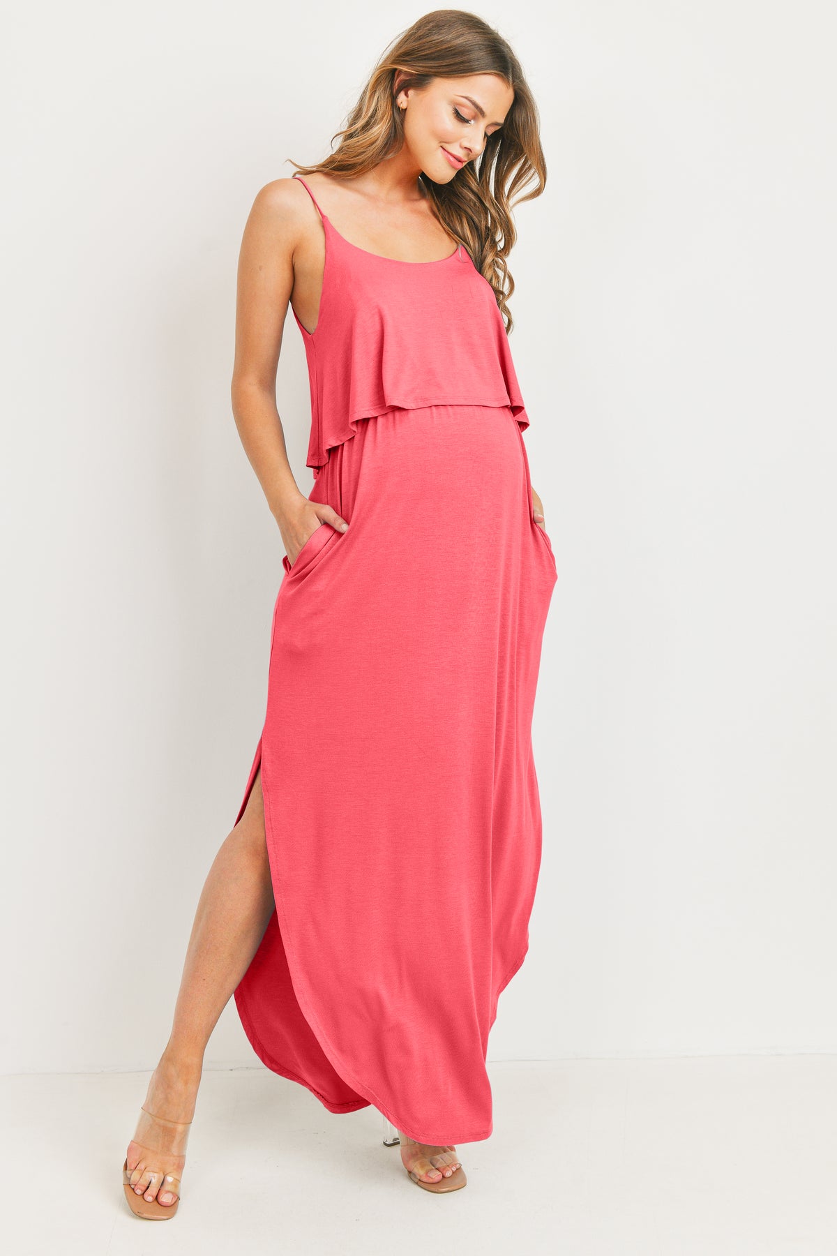 Coral Overlay Top Maternity/Nursing Dress