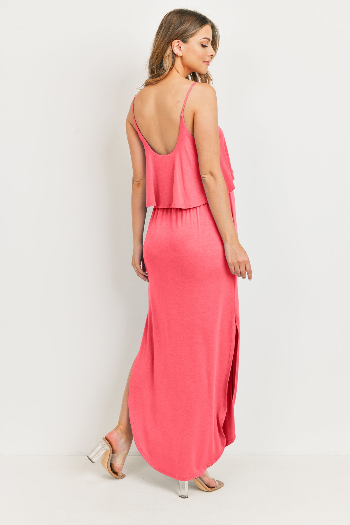 Coral Overlay Top Maternity/Nursing Dress