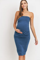 Teal Solid Rayon Jersey Maternity Tube Dress