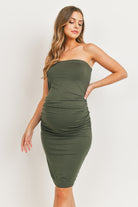 Olive Solid Rayon Jersey Maternity Tube Dress