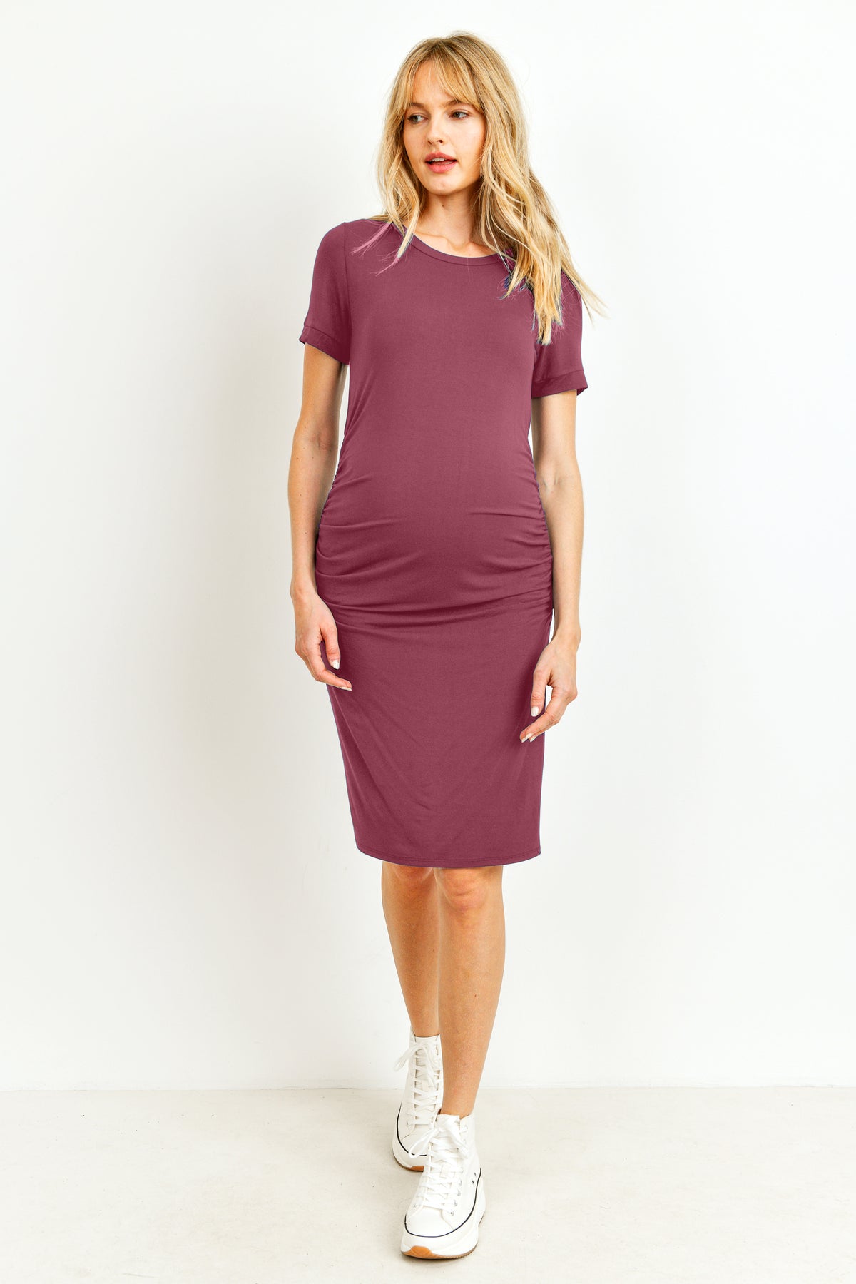 Berry Heavy Modal Basic Maternity Dress