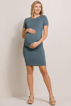 Sea Blue Heavy Modal Basic Maternity Dress