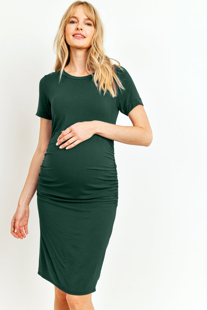 Green Heavy Modal Basic Maternity Dress