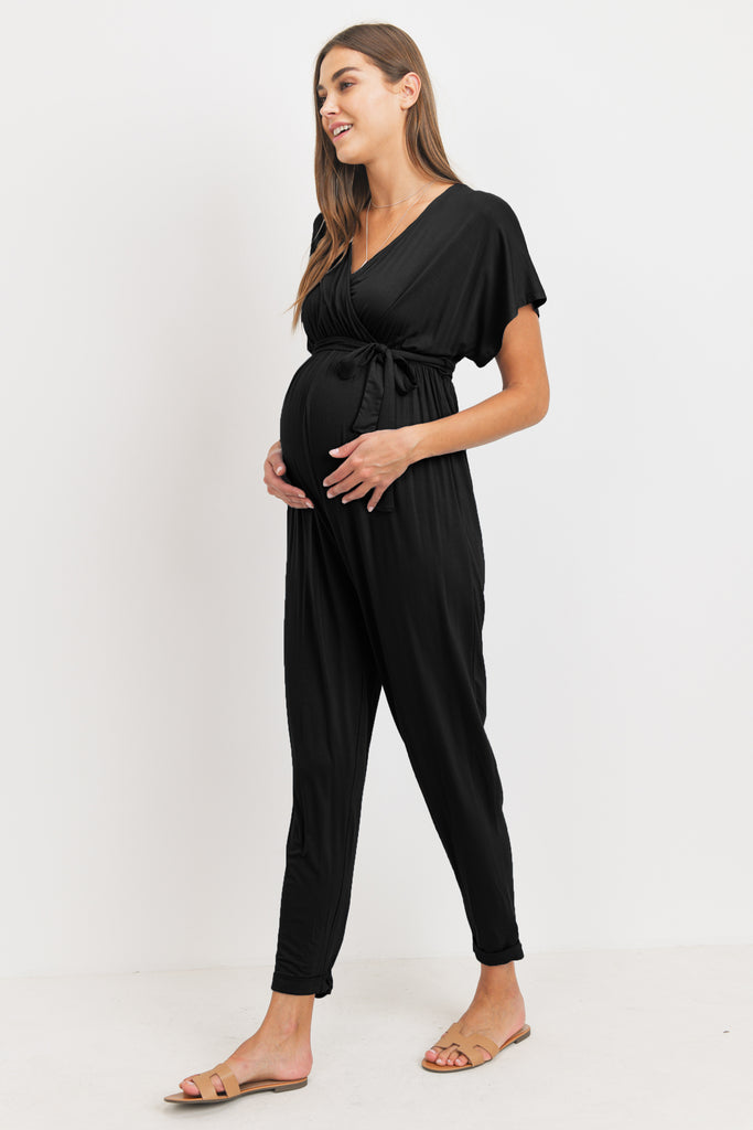 Black Kimono Sleeve Maternity/Nursing Jogger Jumpsuit
